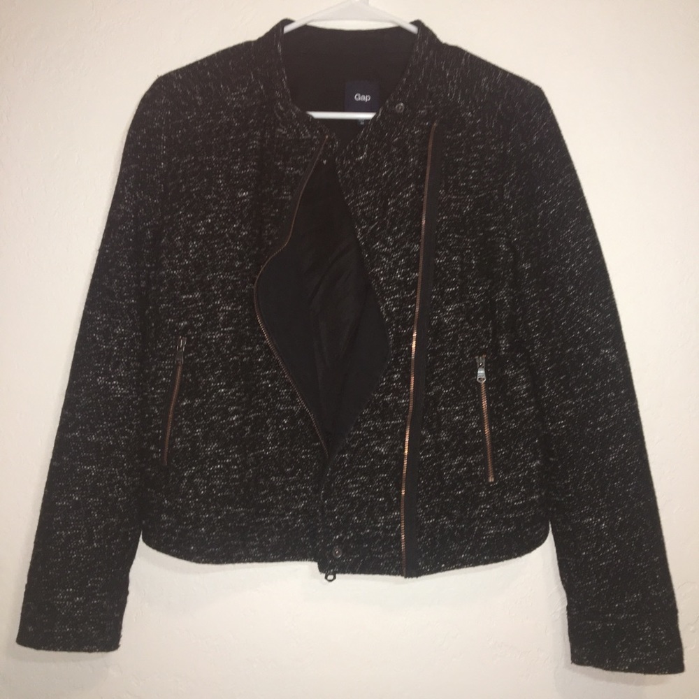 Gap Wool Black & White Cropped Moto Jacket Size XS